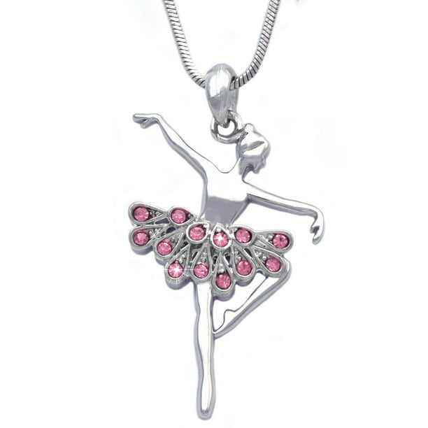 Exquisite Ballerina Crystal Ballet Dancer Girl Pendant Chain Necklace Jewelry CB